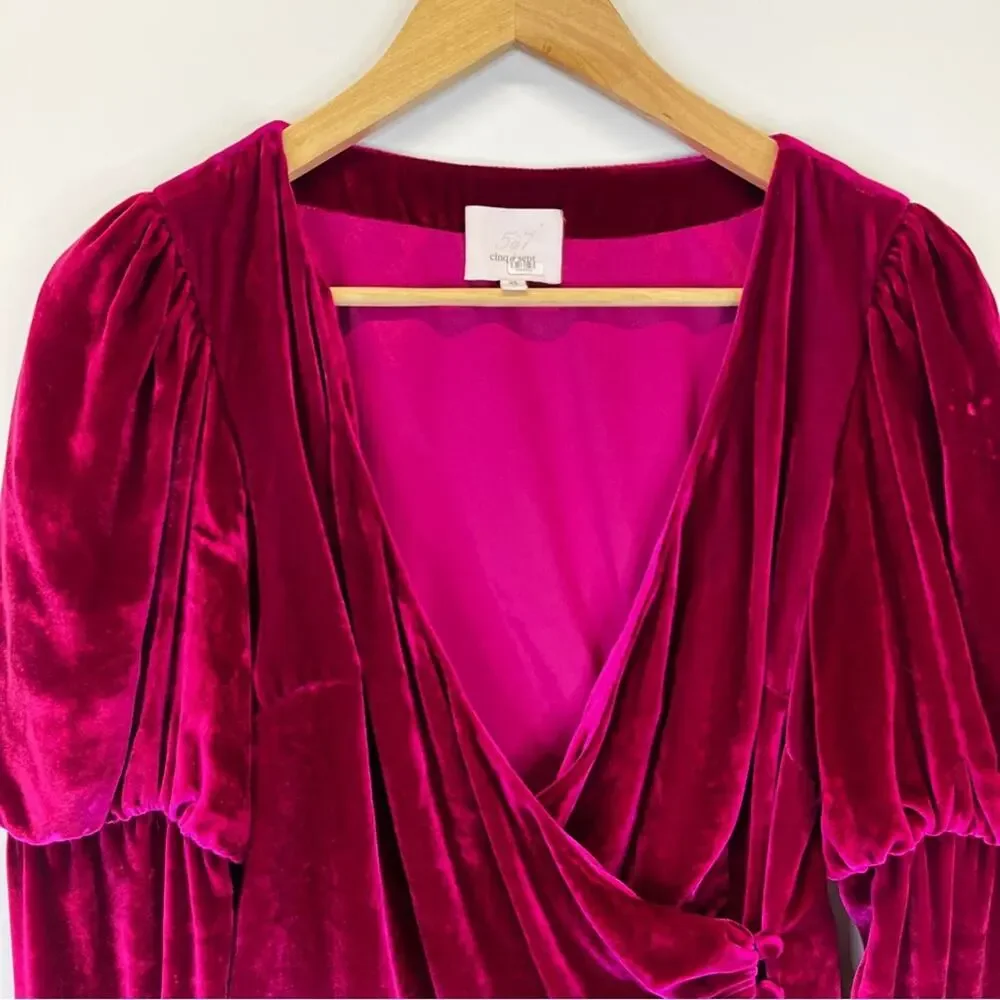 Cinq à Sept Theo Velvet Faux Wrap top pink - XS